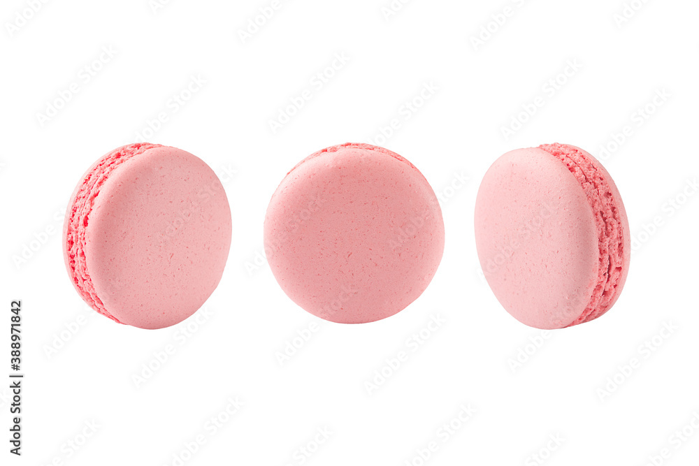 Three pink macaroon isolated on white background
Three pink macaroon isolated on white background