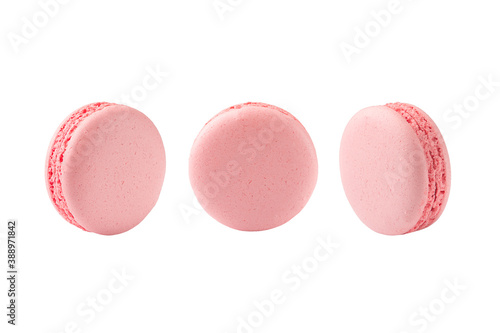 Three pink macaroon isolated on white background
