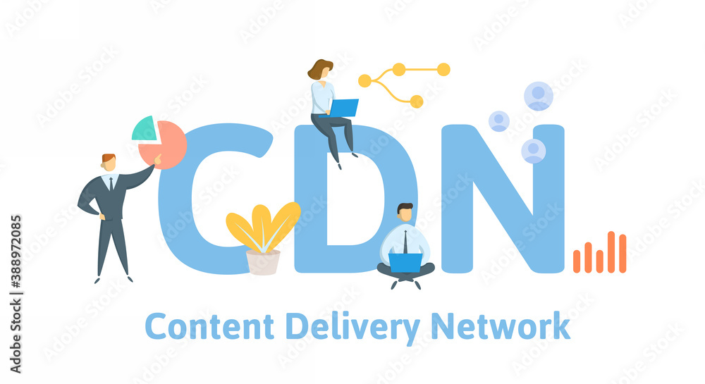 CDN, Content Delivery Network. Concept with keywords, people and icons. Flat vector illustration. Isolated on white background. CDN, Content Delivery Network. Concept with keywords, people and icons. Flat vector illustration. Isolated on white background.