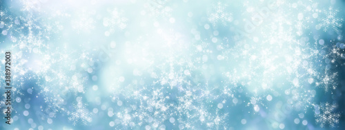 Blue Christmas winter background - beautiful bokeh lights with snowflakes © S.H.exclusiv
