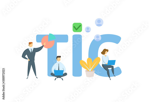 TIC, Trade Information Center. Concept with keywords, people and icons. Flat vector illustration. Isolated on white background.