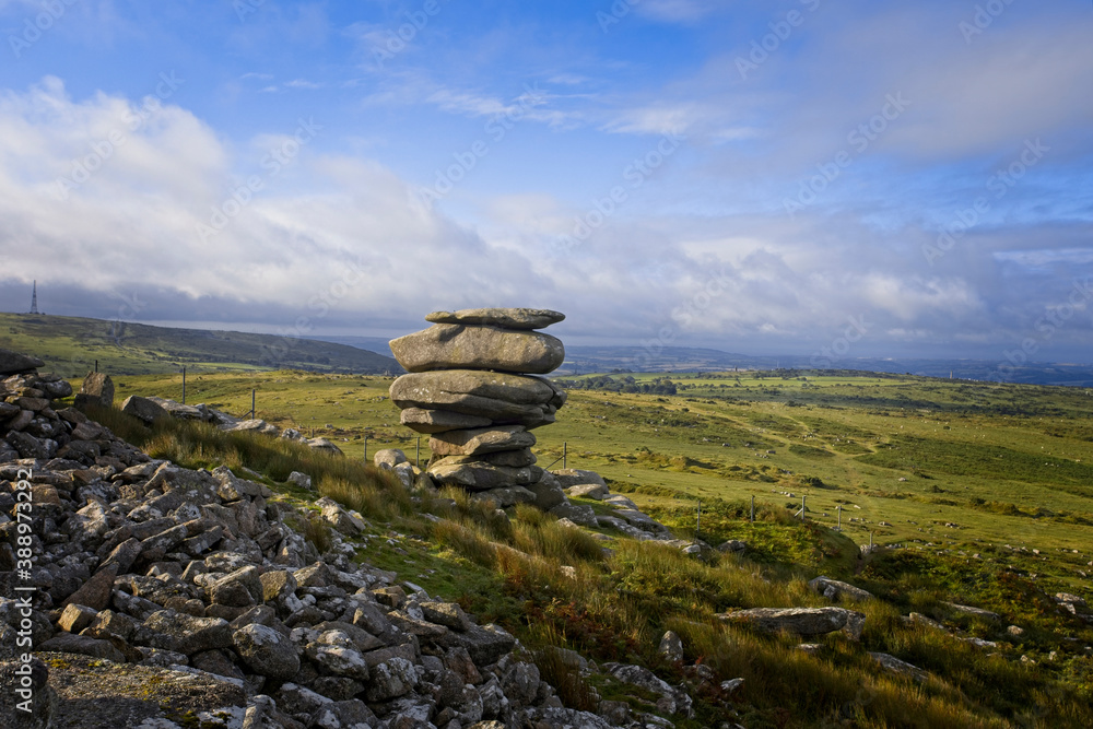 The Cheesewring, a natural formation of weathered granite on Stowe's Hill, Bodmin Moor, near Minions, Cornwall, England, UK.