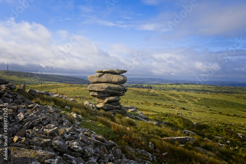 The Cheesewring, a natural formation of weathered granite on Stowe's Hill, Bodmin Moor, near Minions, Cornwall, England, UK. photo