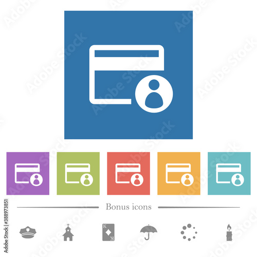 Cardholder of credit card flat white icons in square backgrounds
