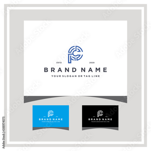 letter PC tech logo design and business card vector