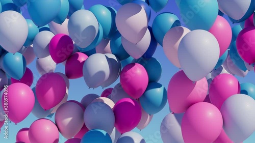 Colorful balloons rising into the in the air. Transition with matte