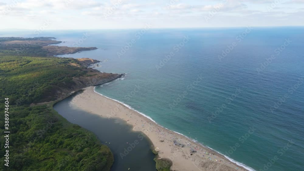 Aerial view of beach at the mouth of the Veleka River, Sinemorets village, Burgas Region, Bulgaria Aerial view of beach at the mouth of the Veleka River, Sinemorets village, Burgas Region, Bulgaria