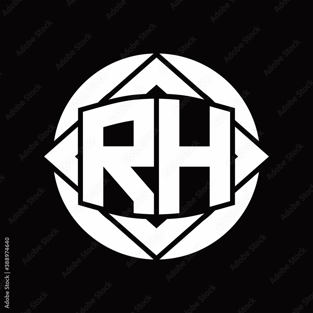 RH Logo with circle rounded and square rotate design template Stock ...