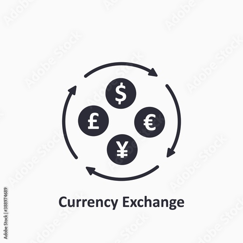 Currency exchange icon. Dollar, Euro, Yuan and GBP icon. Foreign exchange concept. The circulation of money in the world. Vector