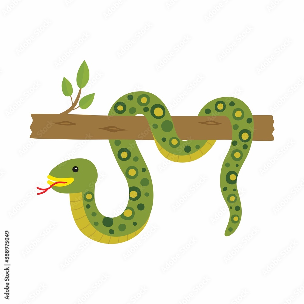 Fototapeta premium Anaconda on a tree. Vector illustration isolated.