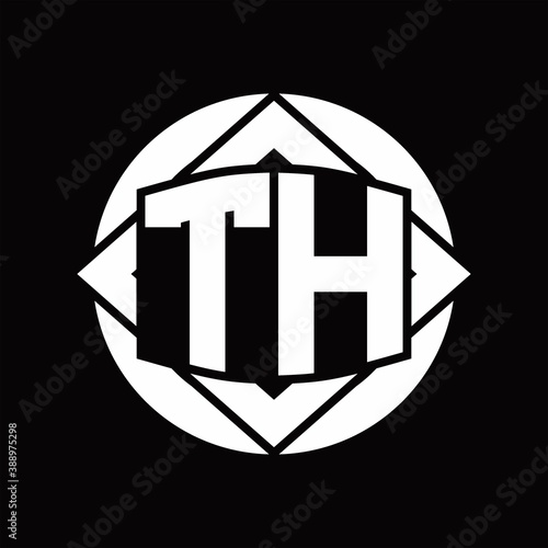 TH Logo with circle rounded and square rotate design template