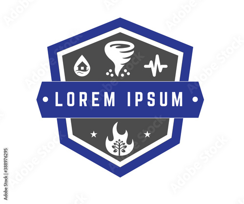 Various natural disaster management icon based logo vector illustration with dummy text, for NGO or non-governmental organization industry.