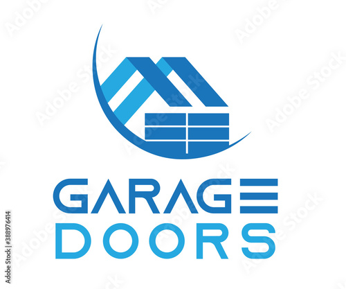 Residential house garage doors icon based logo vector illustration with dummy text for multi purpose use, white background.
