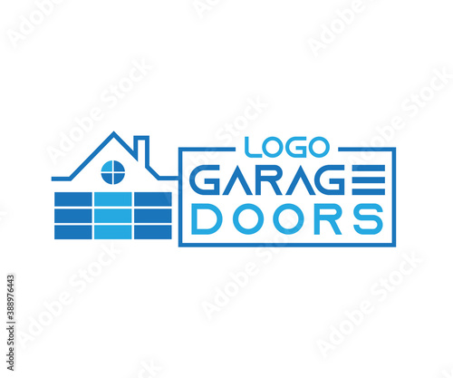 Residential house garage doors icon based logo vector illustration with dummy text for multi purpose use, white background.