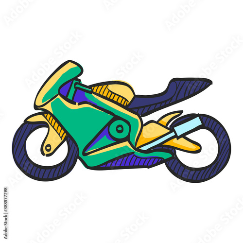 Motorcycle icon in color drawing. Sport  speed  race