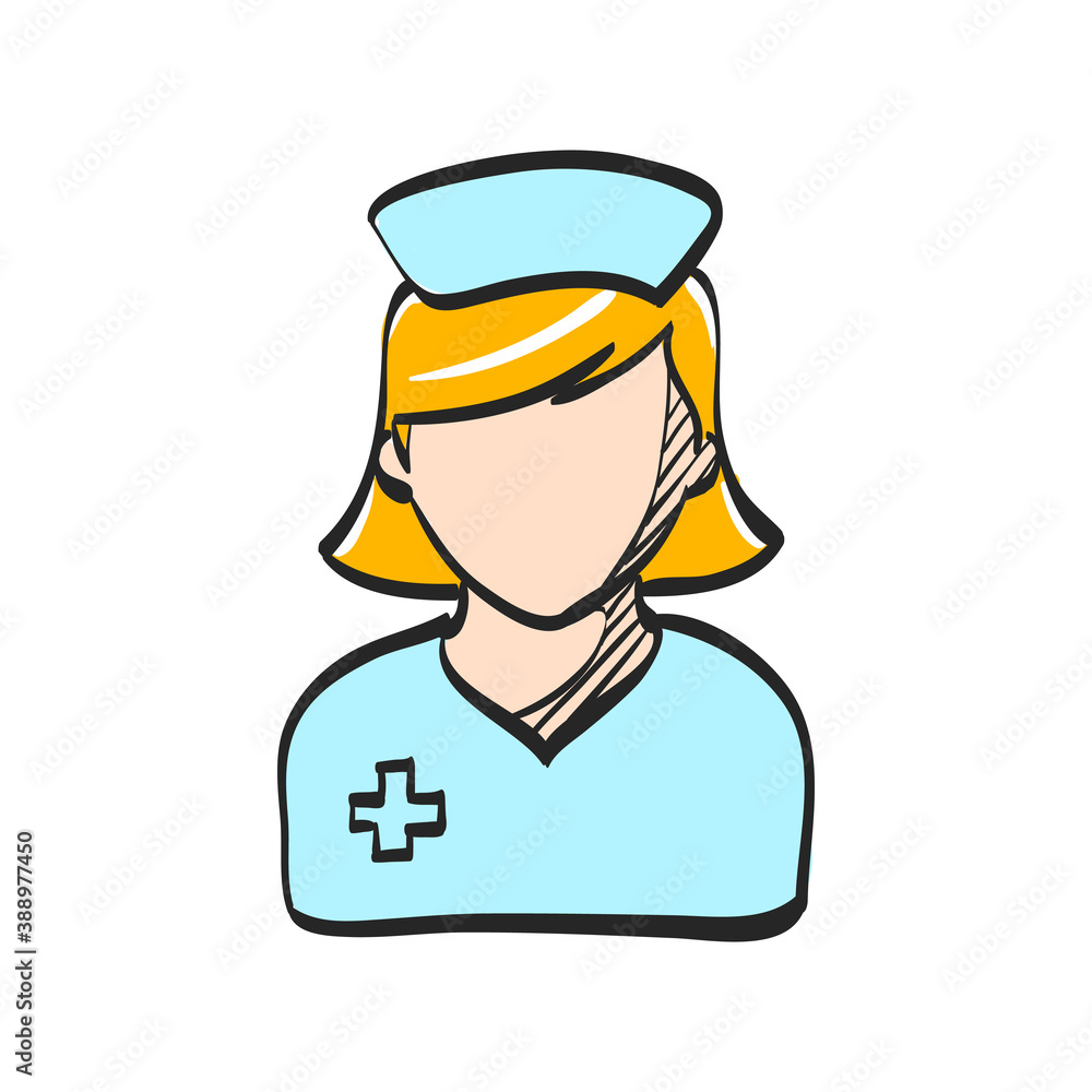 Nurse icon in color drawing. Medical healthcare