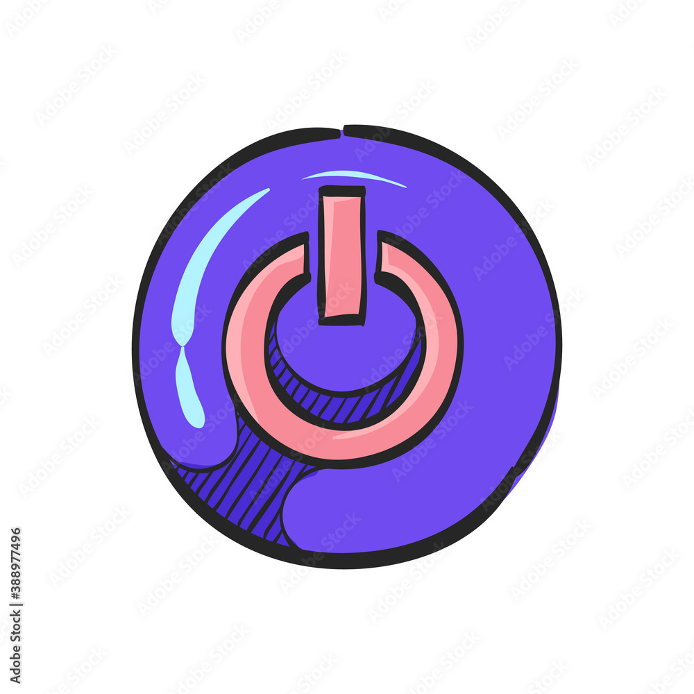 Power button icon in color drawing. On off, electronic Power button icon in color drawing. On off, electronic