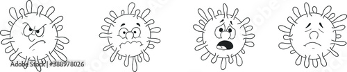 Corona Coronavirus Covid-19 Covid19 Sars-Cov-2 nCov flu pandemic disease virus hand drawing sketches scribbles doodles vector illustration faces with negative emotions