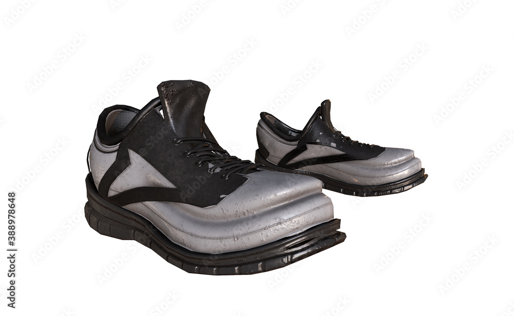 two shoes with white background 3d illustration grey shade