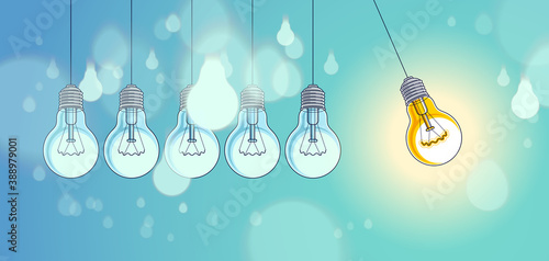 Light bulb Newton cradle pendulum idea, vector illustration.