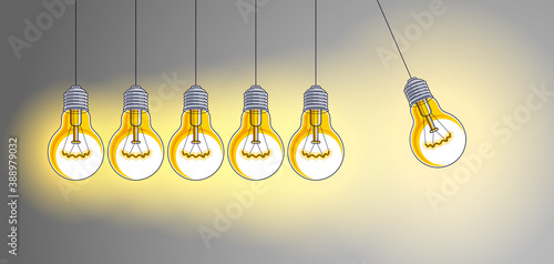 Light bulb Newton cradle pendulum idea, vector illustration.