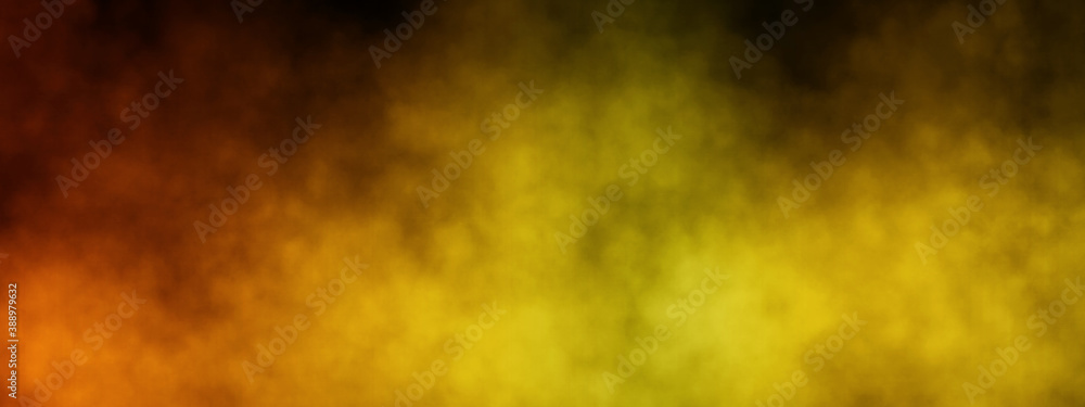 Abstract image of Smoke or fog with golden lighting effect in black background.
