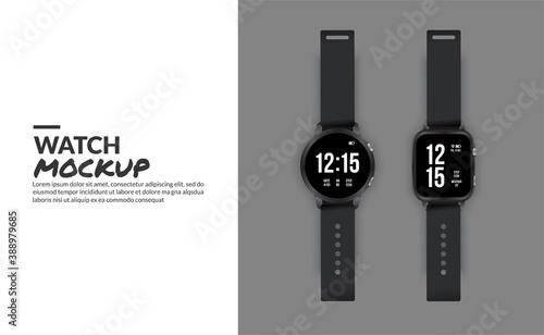 Modern smart watch mockup isolated with copy space at side