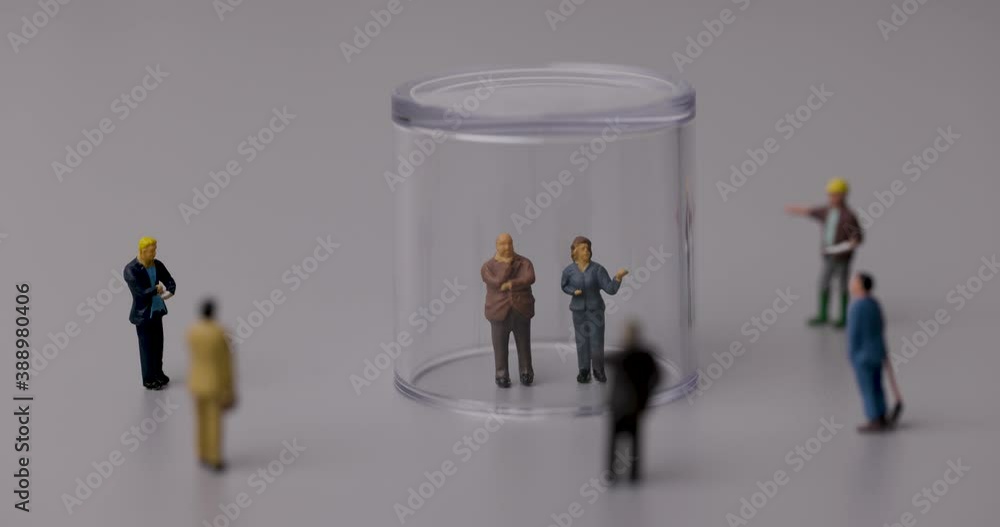 quarantine and social distancing during virus pandemic concept. miniature people under the dome quarantine and social distancing during virus pandemic concept. miniature people under the dome
