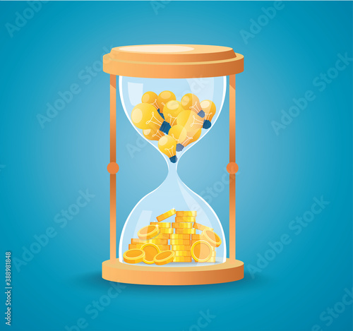 light bulb and coins in the hourglass vector illustration