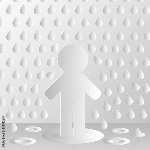 Man in Rain - Vector Design with Paper Cut Raindrops