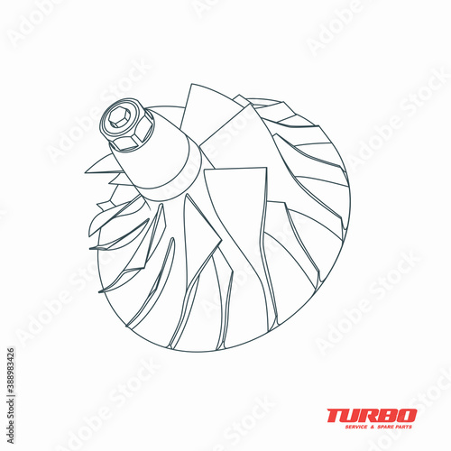 Outline of turbocharger compressor wheel. Vector illustration