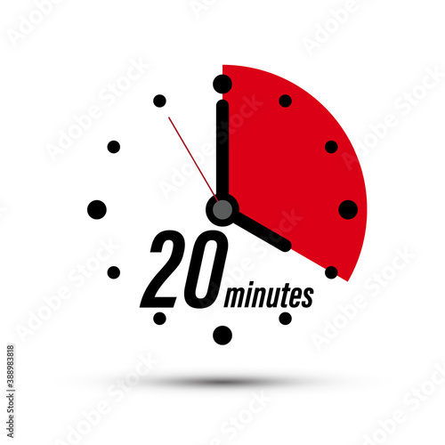 20 Minutes Clock Icon Isolated on White Background