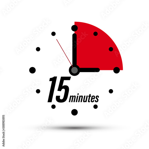 Fifteen Minutes Analogue Clock Symbol - Vector 15 Minute Icon