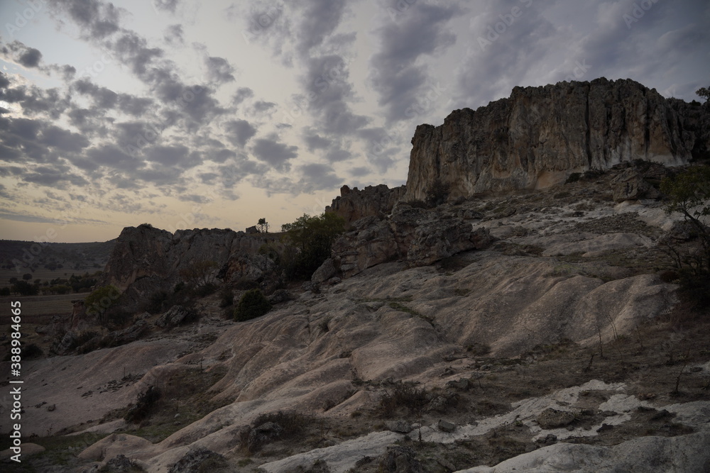 Sunset rain clouds in the rocky landscape in Phrygian Valley Park