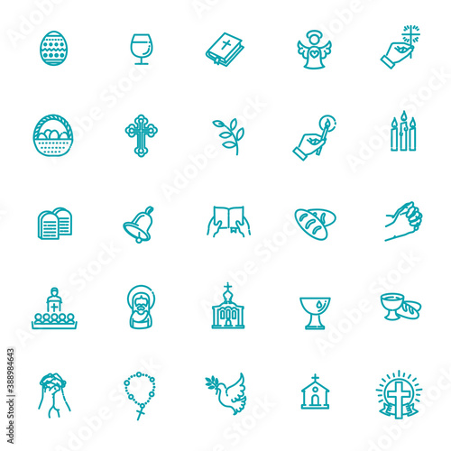Christianity flat line icon set. Religion related icons