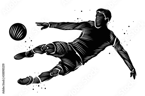 Football player in black and white on white background