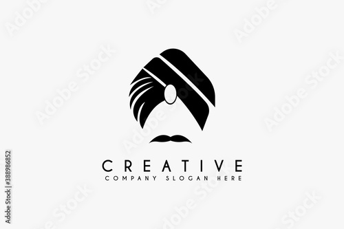 Turban Mustache India Indian logo design vector illustration. Turban Mustache icon design. Suitable for indian india business and food logos, isolated on white background