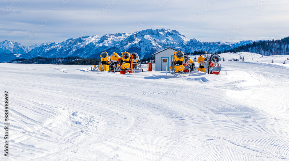 snow making machines on the ski slope