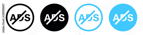 No Ads icon, Adblock sign, prohibited, forbidden ad icon symbol, remove advertisement symbol, block ads sign for apps and websites