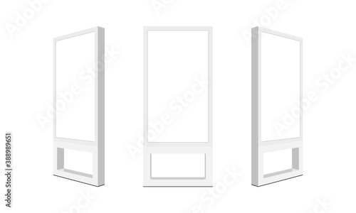 Outdoor lcd advertising signages with blank screens isolated on white background. Vector illustration