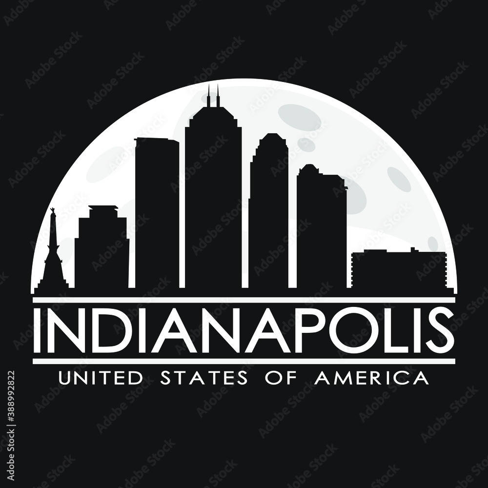 Indianapolis Full Moon Night Skyline Silhouette Design City Vector Art Logo.