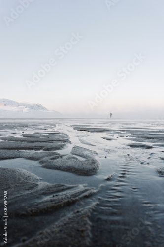 a lone traveler far from the shore came to the bottom of the North sea at low tide on a frosty winter day