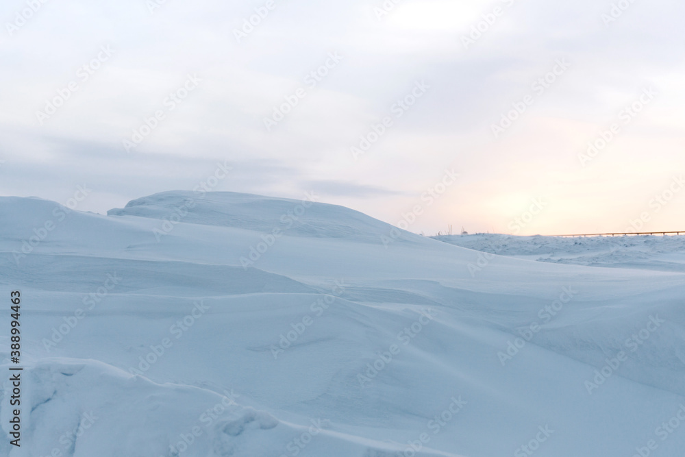 snowdrift in the far North on a frosty day