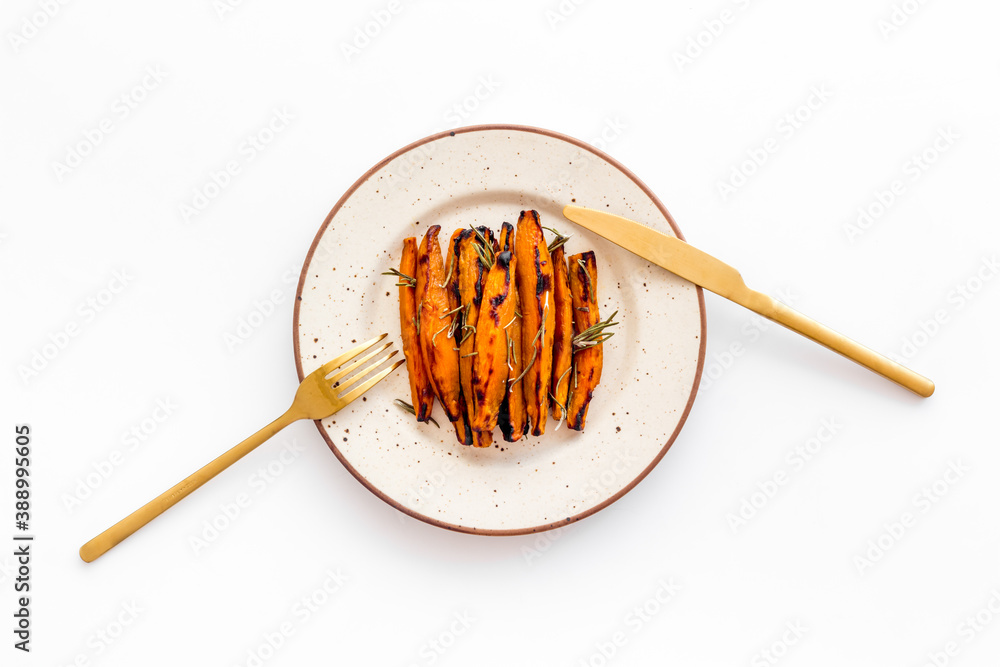 Top view of sweet potato fries with herbs and spices Top view of sweet potato fries with herbs and spices