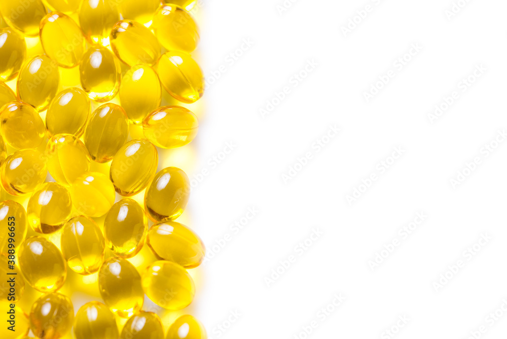 Lot of vitamins D3 capsules piles, copy space