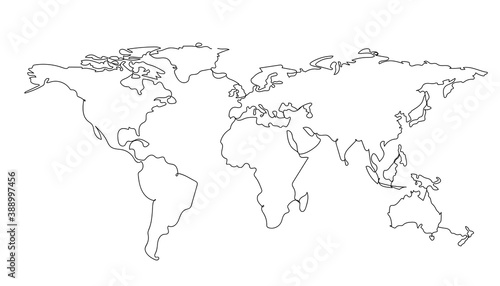 World map - one line drawing. Vector illustration continuous line drawing