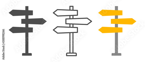 Signpost icon, direction. Travel, set of road sign. Vector illustration.