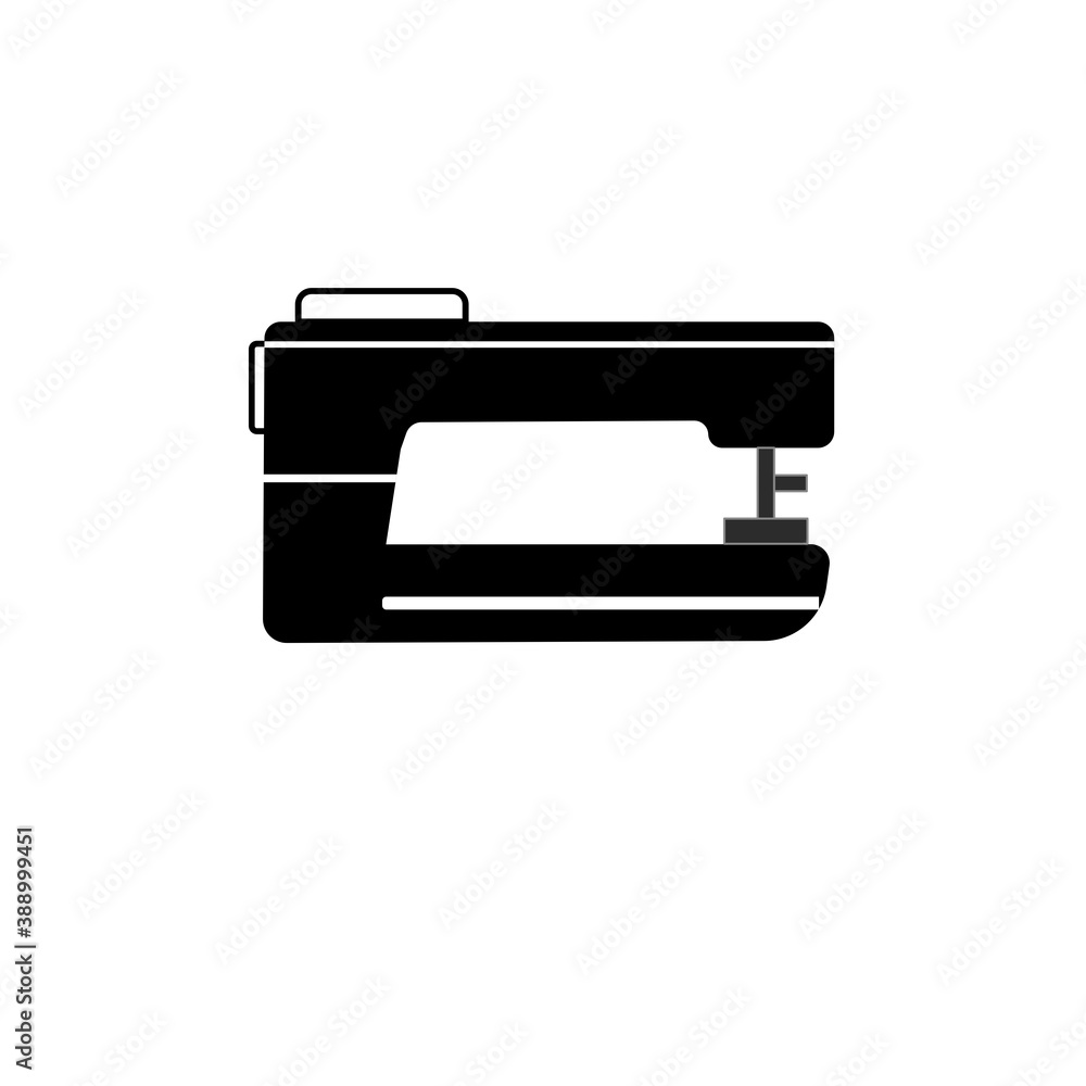 Sewing machine icon on white background. Silhouette vector design. 