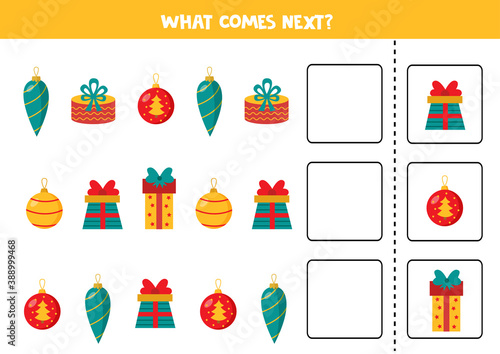 What comes next with Christmas balls and Christmas gift boxes.