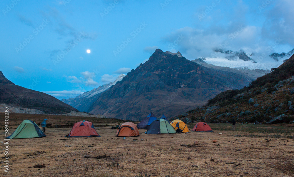 Night camping during the Santa cruz trek in the huascaran national park, Huaraz - Peru